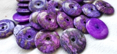 Large Dark Purple Marix Gold  Sugilite Natural Gemstone Donut Energy Pendant Necklace 50mm (2") 1pcs