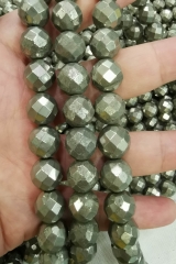 High quality --Genuine Gold Pyrite  Crystal Beads  4mm 6mm 8mm 10mm Loose Gemstone Faceted Round ball  16" Full Strand