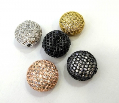 4Pcs 18mm Gunmetal Black CZ Beads, *Clear* Cubic Zirconia Diamond Pave Round Beads disc coin  Round Balls