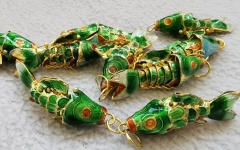 6PCS Handmade Cloisonne articulated fish Animal  Brass pendants-Earrings 35mm 45mm  DIY  charm blue-green-purple-pink red