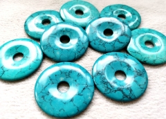 Large 50mm(2") Blue Green  Howlite  turquoise stone  pendant, donut Circle gemstone focal, stone coin, round earrings Focal 1pcs