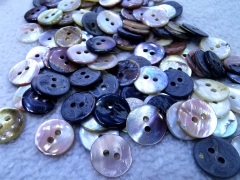 12mm Genuine Purple Red -grey Black  Shell Buttons - Mother of Pearl Shell Buttons - Akoya Shell Button-double holes 100pcs