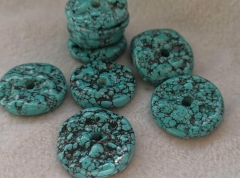 2pcs natural turquoise gemstone   jewlery pendant donut circle round coin rough   Charm earrings 30mm