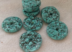 2pcs natural turquoise gemstone   jewlery pendant donut circle round coin rough   Charm earrings 30mm