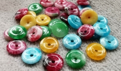 10pcs 15mm Natural Jadeite Jade Pendant, Donuts, circle   yellow Gemstone Component, Round Jade Stone, Wire Wrapping Supply earrings