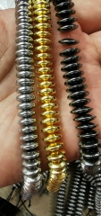 140pcs Gold-Silver-gold Hematite Beads  Natural Gemstone Round heishi  slice smooth  Loose Beads 4MM 6MM 8MM 10MM 12MM Full strand 16inch
