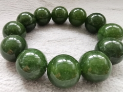 Large 20mm Natural Army Green Jade -jadeite  bracelet Ball  round  ball woman or  man bracelet 8-16inch