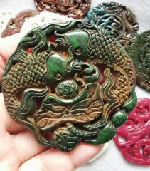 large 3inch Hollow Carved Dragon and phoenix Jade pendant,Carved jade Fish pendant,Jade Pendant Amulet Talisman,Jade Pendant Jewerly 1pcs