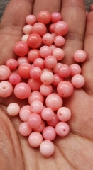 Half-drilled hole--24PCS  Red round coral -Natural bamboo pink coral 4-8mm Round ball salmon For jewelry making, For earrings, For pendants,