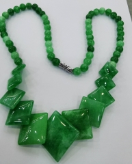 22inch Natural Jade jewelry Necklace,  Women necklace-Square Box round chain beads with strong clasp