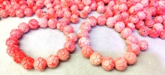 Pink Conch --Carved Flower Turquoise round Resin bead  12mm for necklace-bracelet-earrins jewelry making 8inch