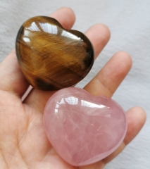 Genuine  Rose Quartz Rock crystal -Tiger eye  Heart - Healing Crystal - Healing Stones - Tumbled Crystals - Puffy Heart Stone Sphere  cabochon