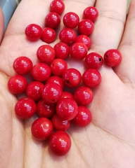 Half-drilled hole--24PCS  Red round coral -Natural bamboo pink coral 7-10mm Round ball   For jewelry making, For earrings, For pendants,