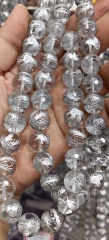 Natural AAA Clear Quartz With Gold Dragon -silver Carved Round Beads,silver /10mm/12mm/14mm/16mm Quartz Beads 16inch