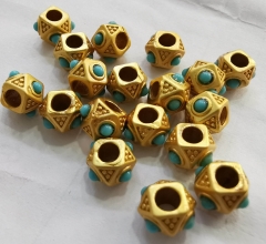 100Pcs-- Matte 24k Gold Plated turquoise stone  connector, box cube nugget brass pearl bead 6 mm Gold Findings, Findings,spacer beads