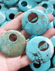 2pcs Matrix Blue turquoise stone  pendant, donut Circle Drop gemstone focal, stone coin, round earrings Focal 40-50mm(2")