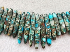 17inch Blue -green- Red Sea Sediment Impression Jasper Necklace  20-45mm Jasper Stick Beads Points noodle Gemstone Spike