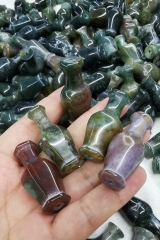 Drilled Crystal Potion Nekclace Natural Indian Agate Vial 45X18mm Bottle Heart Chakra Necklace, Essential Oil Bottle Pendant, Green Agate