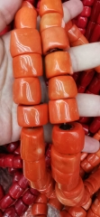 Large 26inch Oranger  red coral drum spacer beads - drum barrel column nugget heishi bamboo coral beads For  Necklace 15-30mm