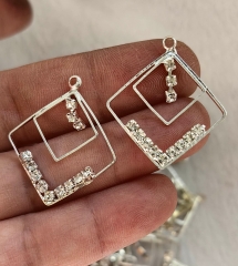 Chunky Square Rhinestone Earring Charms - Stearling Silver Diadmong 30mm Charm Link Connector Beads, Spacer bead 2-10pcs