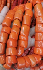 Large 26inch Oranger  red coral drum spacer beads - drum barrel column nugget heishi bamboo coral beads For  Necklace 15-30mm