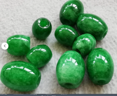 110pcs Dark Green Jadeite Emeral Green  jade jewelry barrel drum Rice Egg loose beads -green-cherry -pink-red- blue pendant 12-14mm