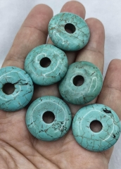 6 Pieces TURQUOISE  Large Hole Oval Donut Beads, Long Egg round circle PI Turquoise Hoop Beads, Turquoise Beads, Turquoise Donut shape Beads