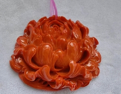 Large Oranger Red  Coral Red Bamboo Coral fluorial  carved  25-60mm Pendant for jewelry making 1pcs Hand chrysanthemum Carved Rose Flower