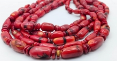 Natural 12-18mm 16" Red Bamboo Coral Graduated Drum Barrel Rondelle Short Cylinder Beads Genuine Gemstone