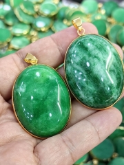 green jadeite pendant 25x35mm egg oval 18k gold set focal 1pcs