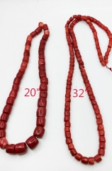 Long Oranger Coral  NecklaceRed Bamboo Coral Irregular Column Cylinder Bar Rice  Drum Barrel Beads for jewelry making