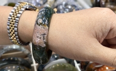 Genuine Moss Agate Bangle, Gold Moss Agate Bracelet, Moss Agate, Crystal, Bangle Bracelet Natural Glassy Clear Round 1pcs for jewelry gift