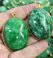 green jadeite pendant 25x35mm egg oval 18k gold set focal 1pcs