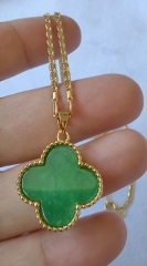 Lemon Green Jade Pendant 15-30mm Horse Eye Evil Oval  Egg Green Jadeite  Four Flower  18K Gold  Chain  Necklace