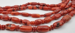 Natural 12-18mm 16" Red Bamboo Coral Graduated Drum Barrel Rondelle Short Cylinder Beads Genuine Gemstone