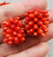 Red  Coral branch pendants  Coral Carve, Pineapple Coral Carvings,18-25mm 2pcs  Coral Earrings charm