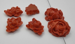 Rose Flower Beads, Red Oranger Coral Beads, 20-25mm  Leaf Carved Coral Flower Pednant Earring Wedding Gifts, DIY Jewelry Making 2-12pcs