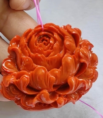 Large Oranger Red  Coral Red Bamboo Coral fluorial  carved  25-60mm Pendant for jewelry making 1pcs Hand chrysanthemum Carved Rose Flower