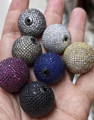 10pcs Hematite CZ Pave Micro Pave Round Ball Bead, Cubic Zirconia Pave Beads, Rhodium Gunmetal Gold Silver Shamballa Ball beads Space Beads