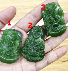 Happy Laugh Buddha Rectangle Mary  Emeral Green  Jadeite Jade Pendant  24inch Round necklace