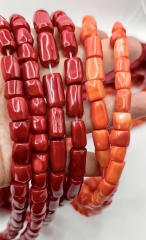 Long Oranger Coral  NecklaceRed Bamboo Coral Irregular Column Cylinder Bar Rice  Drum Barrel Beads for jewelry making