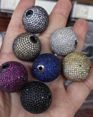 10pcs Hematite CZ Pave Micro Pave Round Ball Bead, Cubic Zirconia Pave Beads, Rhodium Gunmetal Gold Silver Shamballa Ball beads Space Beads