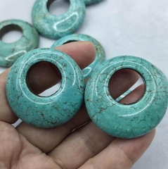 6 Pieces TURQUOISE  Large Hole Oval Donut Beads, Long Egg round circle PI Turquoise Hoop Beads, Turquoise Beads, Turquoise Donut shape Beads
