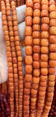 15.5inch  Orange Bamboo Coral Jewelry Polished Barrel  Drum Rice Shaped Beads. 6-12m Gemstone Beads For jewelry making