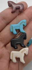 20pcs Double Carved --White Brown Black Jet Turquoise 18X25mm Zuni Horse Turquoise Bead - Horse Stone Pendant Earrings Spacer Loose Beads