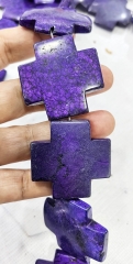 Purple Violet Southwest Turquoise Cross Pendants  20 50mm Square Box loose beads earrings focal DIY jewelry making 15" strand