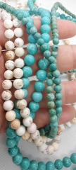 Matrix white turquoise Round Blue Turquoise Beads,2mm to 10mm 15.5" ball disco Gemstone Beads,Charm Loose Bead for Necklace bracelet