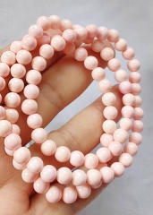 Multi strands 3rows Genuine Pale Pink Conch Pearl Streach Bracelet Natural Product, 6mm ball mala round beads