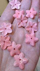 20pcs  Pink Conch  Hand Carved Rose Flower 15mm drilled earrings bead DIY