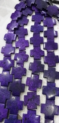 Purple Violet Southwest Turquoise Cross Pendants  20 50mm Square Box loose beads earrings focal DIY jewelry making 15" strand